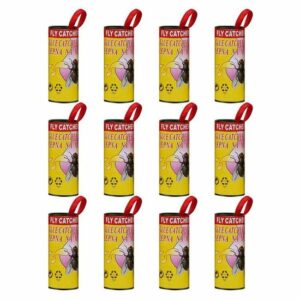 Pack de 12 Bandes Mouches en Papier - Rubans Anti-Mouches pour Intérieur et Extérieur, Pièges Efficaces
