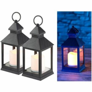 Lanterne LED Lunartec Noir avec Effet Flamme Vacillante - Lot de 2 avec Minuteur Intégré - Idéale pour l'Extérieur