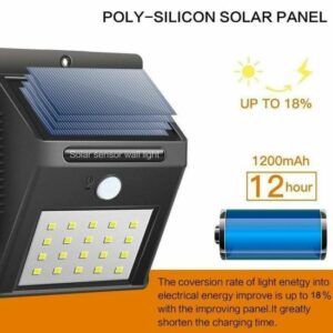 Lot de 2 Appliques Murales Solaire 25 LED Étanches avec Capteur de Mouvement PIR pour Extérieur