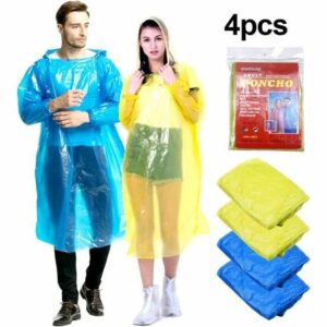Pack de 4 Ponchos de Pluie Jetables - Portables avec Capuches et Manches pour Adultes - Femme et Homme