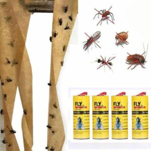 Pack de 4 rouleaux de papier collant anti-mouches - Insecticide efficace pour un intérieur serein