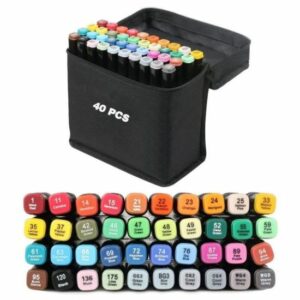 Set de 40 Marqueurs Permanents à Double Pointe - Couleurs Vives pour Dessin, Coloriage et Animation