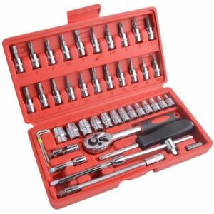 Kit de Clés à Douille 46 Pièces 1/4’’ - Clé à Cliquet Réversible Métrique - Gunpla