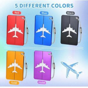5 Étiquettes de Valise Aluminium avec Cordon Inox & Carte PVC Étanche - Idéales pour Vos Bagages et Sacs à Dos