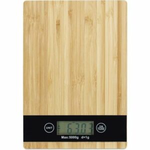 Balance Électronique Digitale en Bambou pour Cuisine - Capacité 5 Kg, Tare, Dimensions 23 x 16 cm【L445】
