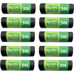 Lot de 150 Sacs en Plastique Recyclé pour un Tri Écologique Sacs Poubelle 30L Noir Ultra Résistant lien coulissant