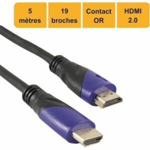 Câble HDMI 2.0 High Speed 5m - Idéal pour Full HD et 4K, Connexion Ultra-Rapide et Fiable
