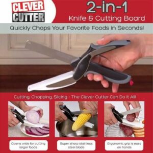 Clever Cutter 2 en 1 : Couteau et Planche à Découper en Acier Inoxydable - Ciseaux de Cuisine Pratiques