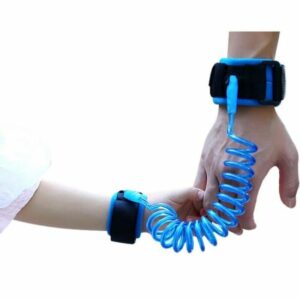 Corde Anti-Perte pour Enfant - Harnais de Sécurité Souple avec Bracelet et Sangle Ressort - Bleu