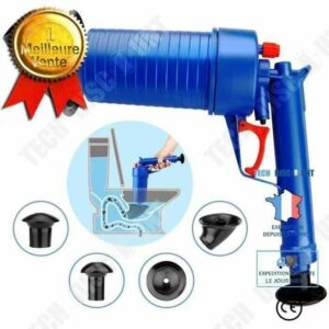 Déboucheur de Canalisations avec Pompe Haute Pression et 4 Adaptateurs - Nettoyage WC, Cuisine, Salle de Bain