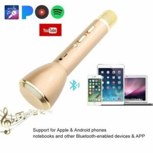 Microphone Karaoke Bluetooth Sans Fil Doré K098 - Haut-Parleur à Condensateur pour KTV et Fêtes