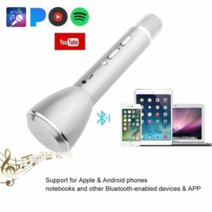 Haut-parleur Karaoke 2 en 1 - Microphone à Condensateur Sans Fil Bluetooth pour iPhone et Skype