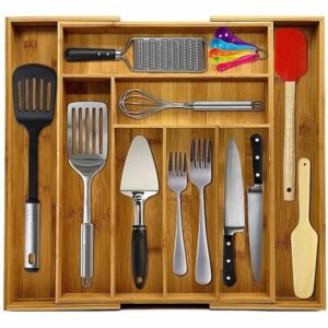 Range Couverts Jnishon en Bambou Extensible - 8 Compartiments - 34x43-50x5cm pour un Tiroir Organisé