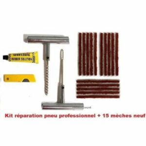 Kit Réparation Pneus Tubeless Metal Pro - Voiture, Scooter, Quad, Camping-Car +15 Méches Incluses