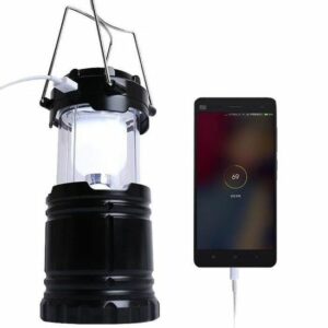 Lampe de Camping Solaire LED Rechargeable - Lanterne Portable Pliante Multifonction avec Poignée - Noir