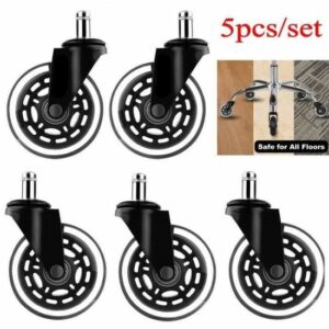 Set de 5 Roulettes de Haute Qualité 75mm pour Chaises de Bureau - Idéal pour Sols Durs