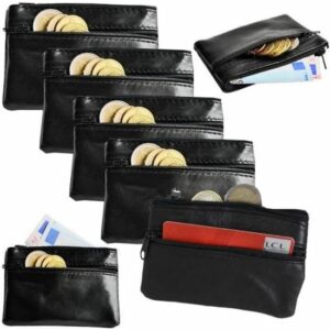 Porte-monnaie en Cuir Souple Noir - 2 Zips - Mixte et Élégant - Idéal pour Tous vos Essentiels