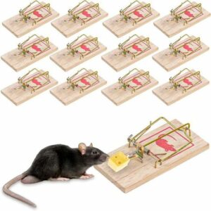Lot de 12 Pièges à Souris en Bois Réutilisables - Souricières Efficaces, Taille Compacte 10x4.5 cm