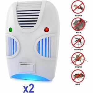 Lot de 2 Prises Répulsives Insectes, Araignées, Cafards & Rongeurs - Non Toxiques et Efficaces