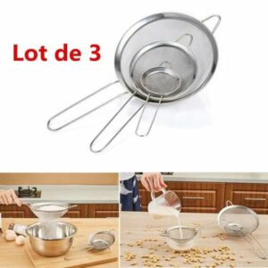 Set de 3 Passoires à Mailles Fines avec Poignée - Tamis Cuisine 8cm, 12cm et 18cm pour un Écoulement Précis