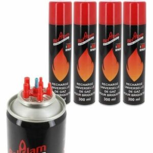 Recharge Gaz Butane 300 ml - Belflam avec 5 Embouts - Compatible Briquets - Pratique et Efficace