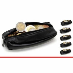Porte-monnaie en cuir souple - Lot de 5 avec 2 emplacements zippés et porte-clés intégré
