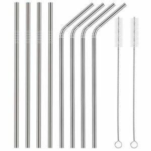 Set de 8 pailles en inox 10,5'' pour gobelets- Pailles métalliques réutilisable écologiques pour boissons froides ou chaudes