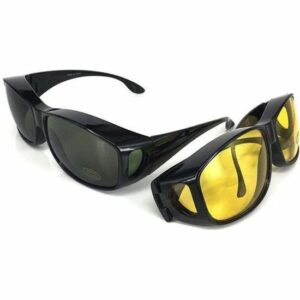 Lot de 2 Lunettes de Soleil & Surlunettes Anti-UV - Conduite Jour et Nuit, Protection Noire