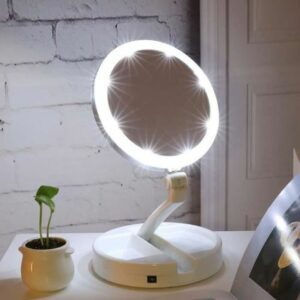 Miroir Maquillage LED Pliable 10x - Portable, Double Face et Rotatif 360° pour un Voyage Pratique