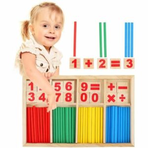 Boîte Montessori d'Apprentissage des Mathématiques - Jouets en Bois, Bâtons et Blocs de Comptage Éducatifs