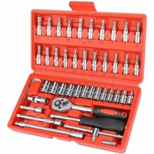 Kit de Réparation 46 Pièces avec Douilles et Clé à Cliquet 1/4" - Outil Essentiel pour Tous vos Projets!