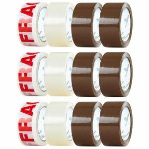 Kit de 12 Rouleaux de Ruban Adhésif Marron Transparent - Parfait pour Déménagement et Colis Fragiles 48 mm