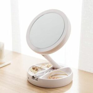 Miroir Maquillage LED 10X Pliable Double Face - Rond Blanc 17 cm - Idéal pour un Look Parfait