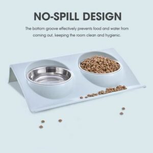 GAMELLE DOUBLE TEMPSA pour Chien et Chat - Bol en Acier Inoxydable avec Support Plastique - Couleur Bleu