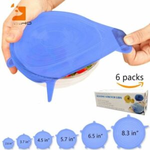 Couvercles Silicones Réutilisables TSTR® - Extensibles & Sans BPA pour la Conservation des Aliments - Bleu (6 pcs)