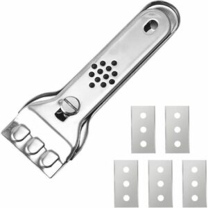 Grattoir en acier inoxydable pour plaques vitrocéramiques - 5 lames blanches pour un nettoyage facile
