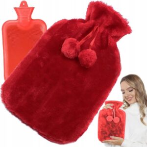 Bouillotte en caoutchouc avec housse polaire douce rouge - grande taille