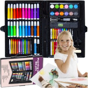 Coffret peinture , feutres,crayons, pinceaux enfants 86 pièces– Coffret créatif complet avec étui de rangement