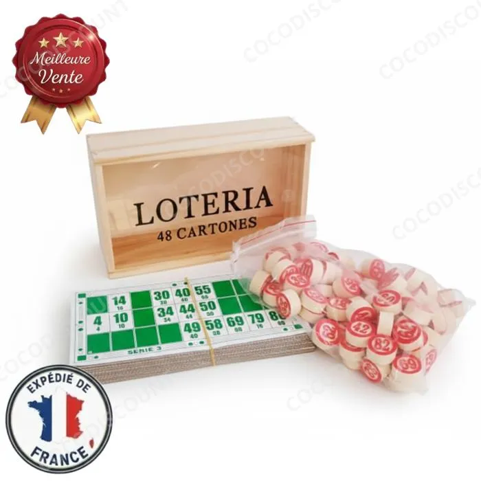 Jeu de Bingo en Bois – 48 Cartes – Loto Familial Classique pour Enfants et Adultes – Jeu de Société Amusant et Éducatif