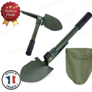 Pelle Pliable Multifonction Outdoor – Kilof, Scie, Pioche, Ouvre-Bouteilles pour Camping, Survie et Randonnée