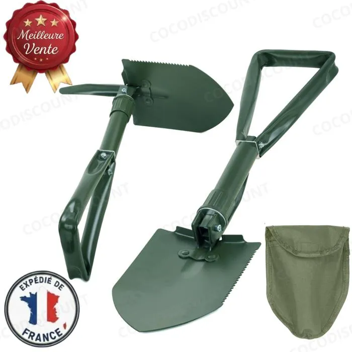 Pelle Pioche Scie Acier Pliable 4-en-1 – Outil Multifonction Camping, Survie, Jardin, Randonnée, Outdoor – Portable et Compact pour Valise