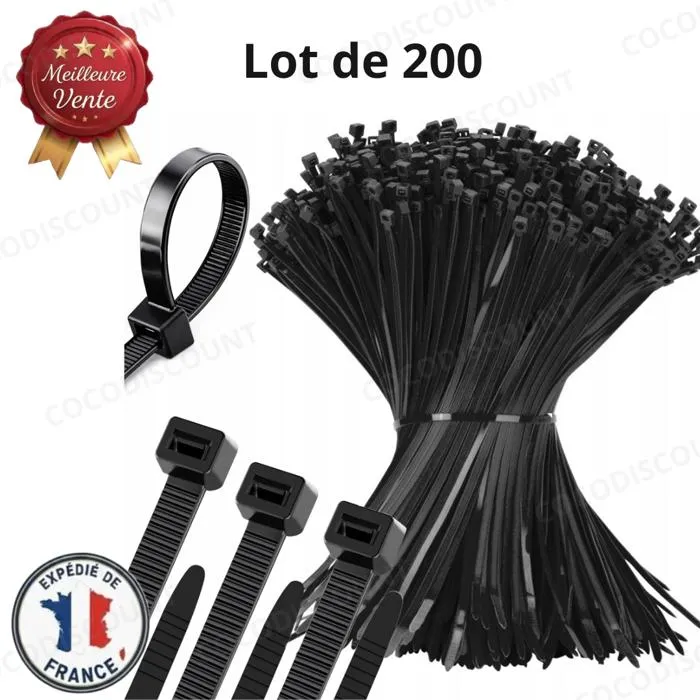 Lot 200 colliers de serrage plastique 2,5x100 mm noirs – Serflex universels haute résistance pour fixation câbles et tuyaux