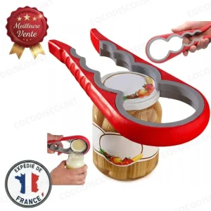 Ouvre-bocal et Ouvre-boîte Universel 4 en 1 – Ouvre-bouteille Multifonction Pratique et Facile à Utiliser pour Cuisine