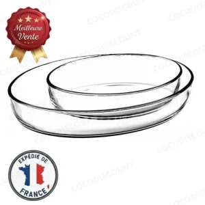 Lot 2 Plats Four Cristal Ovales 35 cm & 26 cm – Résistants Chocs Thermiques – Plat à Gratin, Cuisine, Cuisson Maison et Four