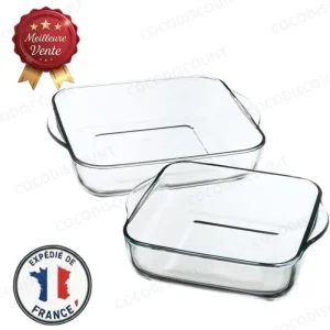 Lot 2 Plats Four Cristal Carrés 28 & 22 cm – Résistants Chocs Thermiques, Idéal Gratin, Ratatouille et Tiramisu