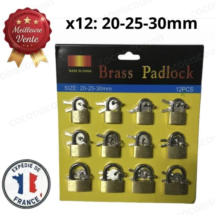 Lot 12 Cadenas Laiton 20-25-30 mm – 2 Clés par Cadenas, Sécurisé pour Maison, Casier et Coffre