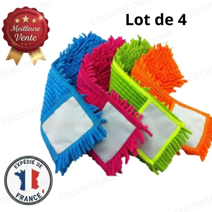 Lot de 4 Serpillières Chenille Microfibre – Nettoyage Ultra-Efficace pour Sols, Carrelage et Surfaces