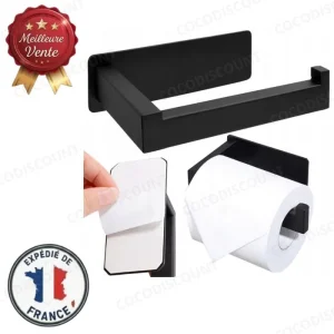 Porte Papier Toilette Noir Mat Sans Perçage – Support Mural Adhésif en Acier Inoxydable – Style Loft Moderne pour Salle de Bain