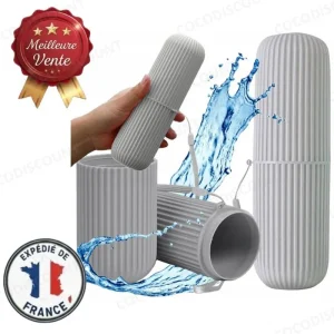 Lot de 2 Étuis de Voyage Gris pour Brosse à Dents et Dentifrice – Gobelet Organisateur Compact