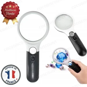 Loupe de Bijoutier à Main 45x22 mm – Grossissement 3x75 mm avec 3 LED | Loupe Lecture et Observation Précise